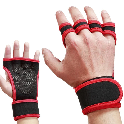 1 Pair Sports Ventilated Workout Gloves Lifting Pads Hand Protector with Integrated Wrist Wraps for Weight Lifting, Training, Fitness, Exercise - Red / Size: L - 1