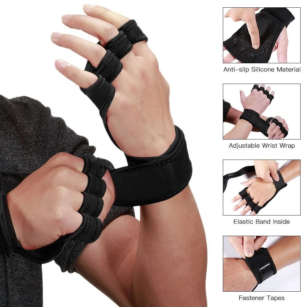 1 Pair Sports Ventilated Workout Gloves Lifting Pads Hand Protector with Integrated Wrist Wraps for Weight Lifting, Training, Fitness, Exercise - Red / Size: L - 4