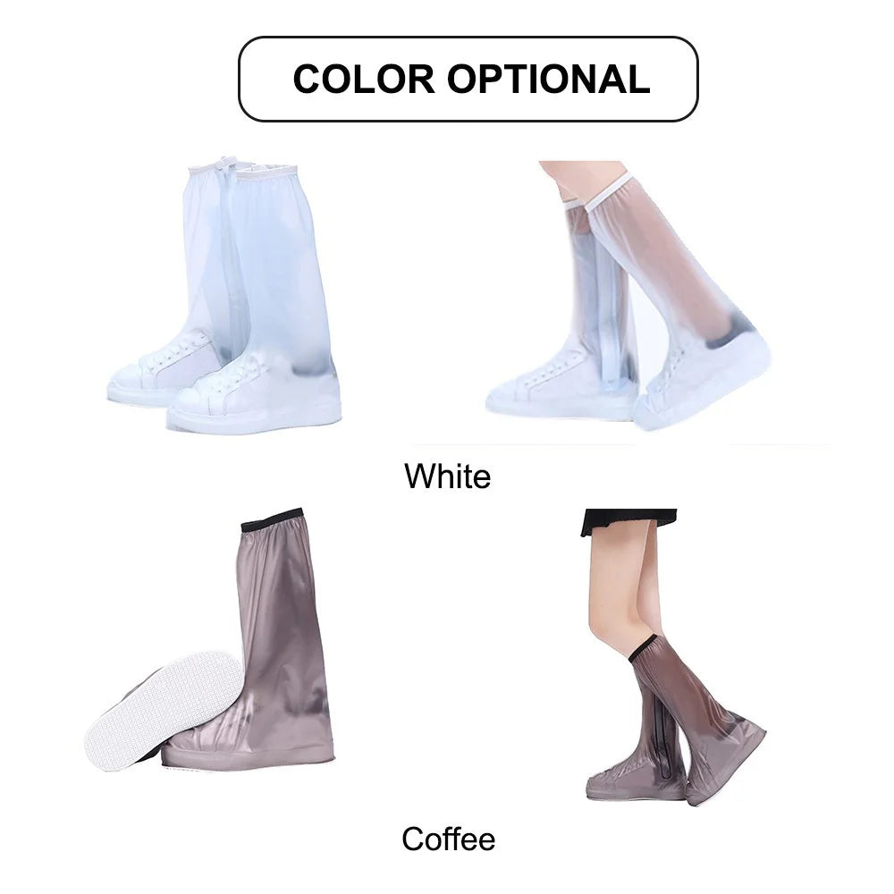 1Pair Waterproof Shoes Cover Transparent Foldable Reusable Slip Resistant Rain Boot Shoes Covers Overshoes High Leg Protector with Zipper - XXXL - 2