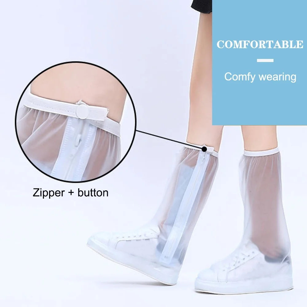 1Pair Waterproof Shoes Cover Transparent Foldable Reusable Slip Resistant Rain Boot Shoes Covers Overshoes High Leg Protector with Zipper - XXXL - 3