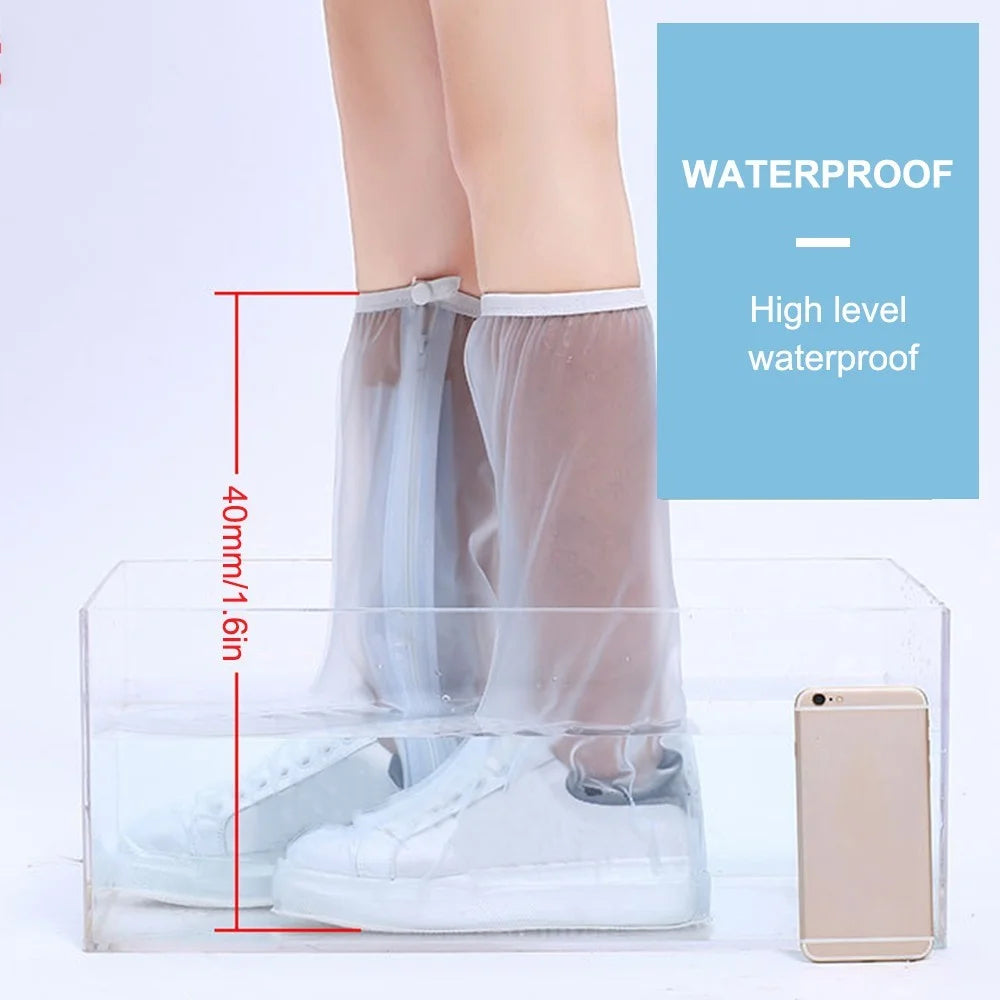 1Pair Waterproof Shoes Cover Transparent Foldable Reusable Slip Resistant Rain Boot Shoes Covers Overshoes High Leg Protector with Zipper - XXXL - 5