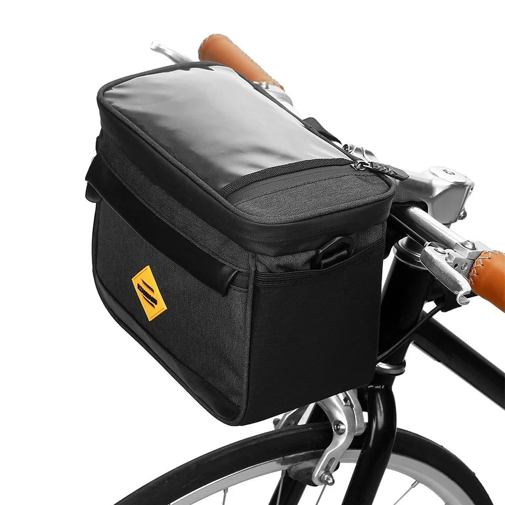 Multi-functional Cycling Insulated Bike Cooler Bag Anti-wear Water Resistant Bike Handlebar Bag Pannier with Bike Phone Mount - Black - 7