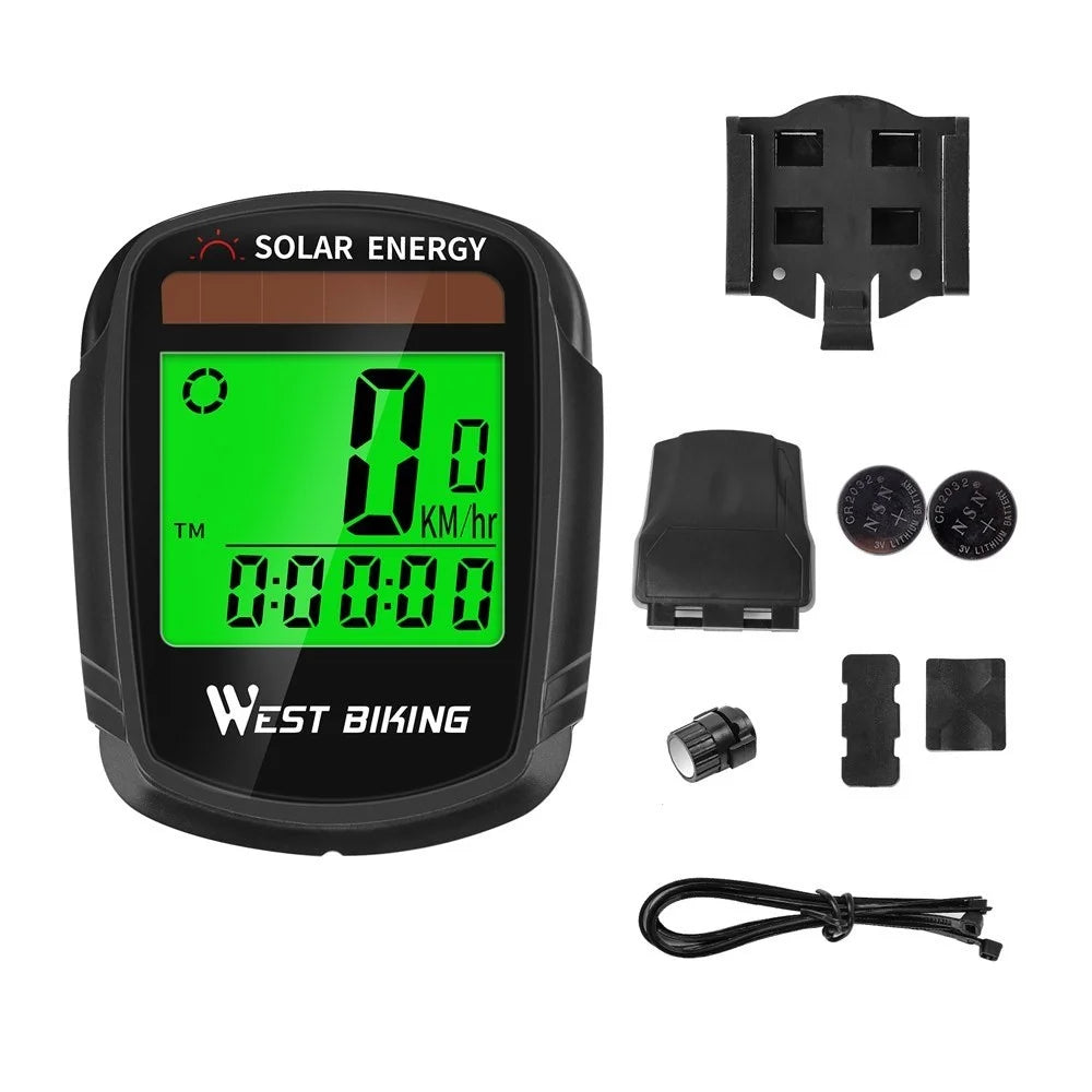 WEST BIKING Solar Energy Bike Computer Wireless Automatic Wake-up Speedometer and Odometer with LCD Backlight Display - 1