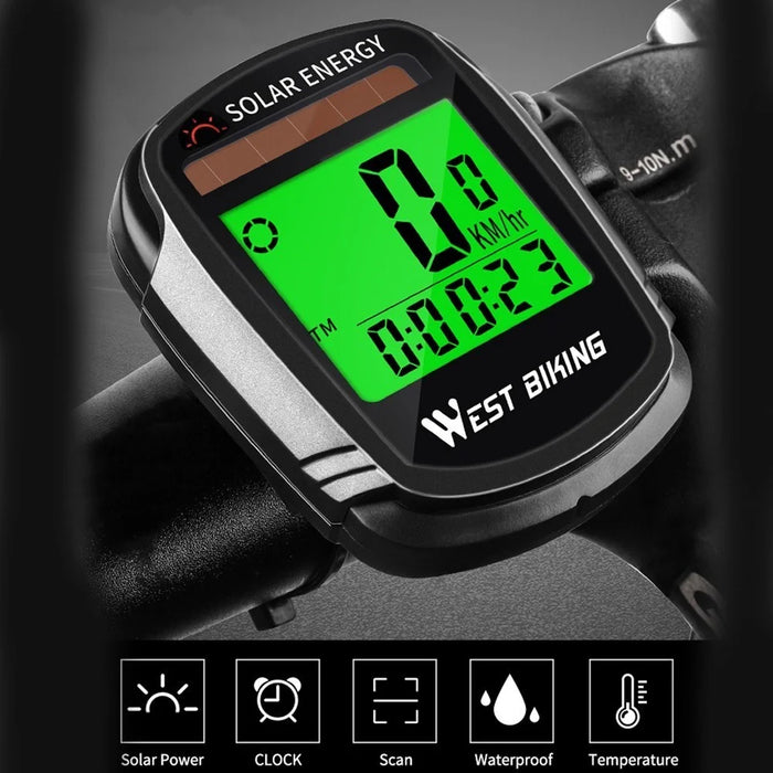 WEST BIKING Solar Energy Bike Computer Wireless Automatic Wake-up Speedometer and Odometer with LCD Backlight Display - 3