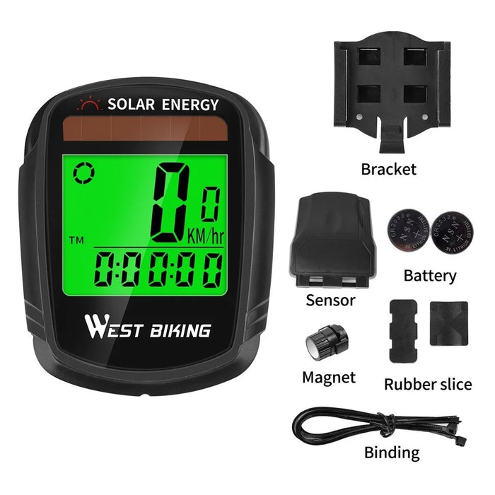 WEST BIKING Solar Energy Bike Computer Wireless Automatic Wake-up Speedometer and Odometer with LCD Backlight Display - 6