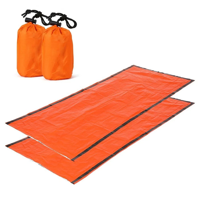2 PCS Emergency Blanket with Compression Sack Lightweight Water-resistant Portable Sleeping Bag for Camping Travel Hiking - Orange - 1