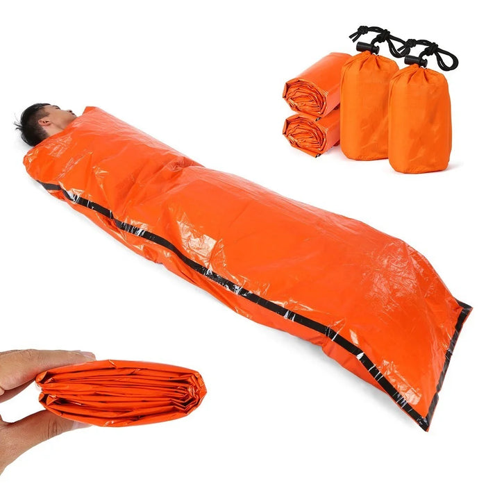 2 PCS Emergency Blanket with Compression Sack Lightweight Water-resistant Portable Sleeping Bag for Camping Travel Hiking - Orange - 4