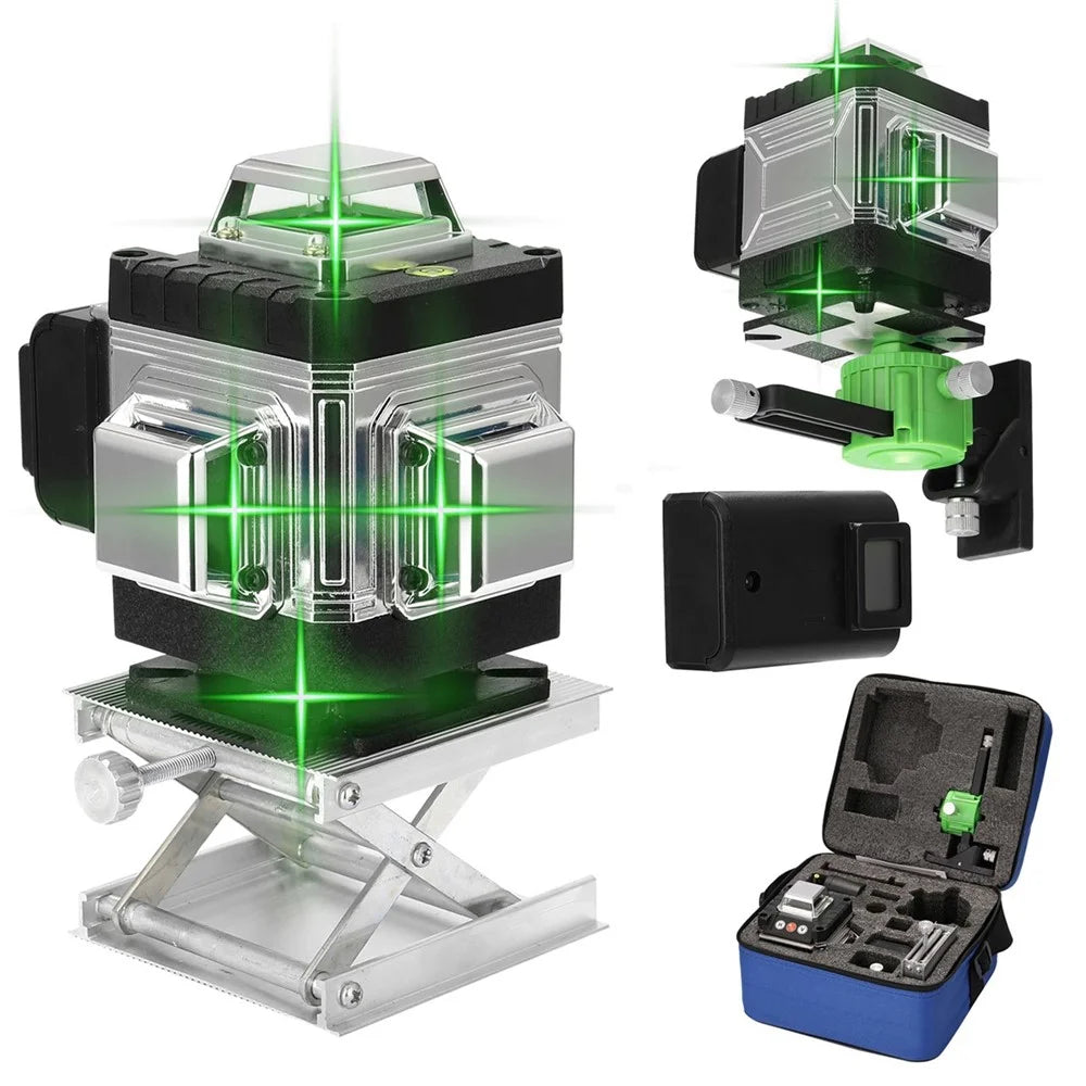 Laser Level 16 Lines Green Laser Level 3-degree Self Leveling Tool with Horizontal and Vertical Oblique Line - EU Plug - 1