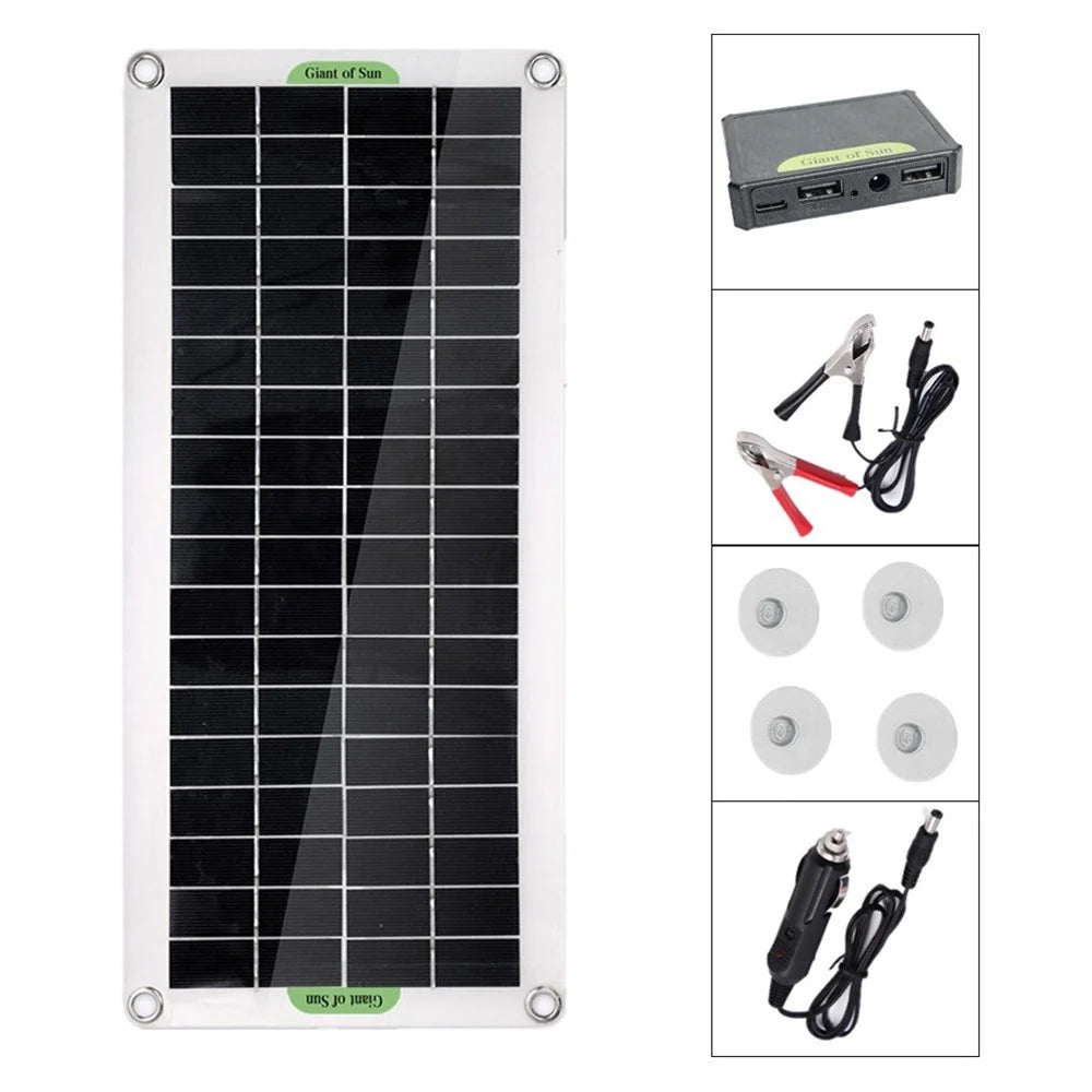 30W Portable Solar Panel Polycrystalline Solar Charge Controller for Car Marine Boat Outdoor Camping - 1