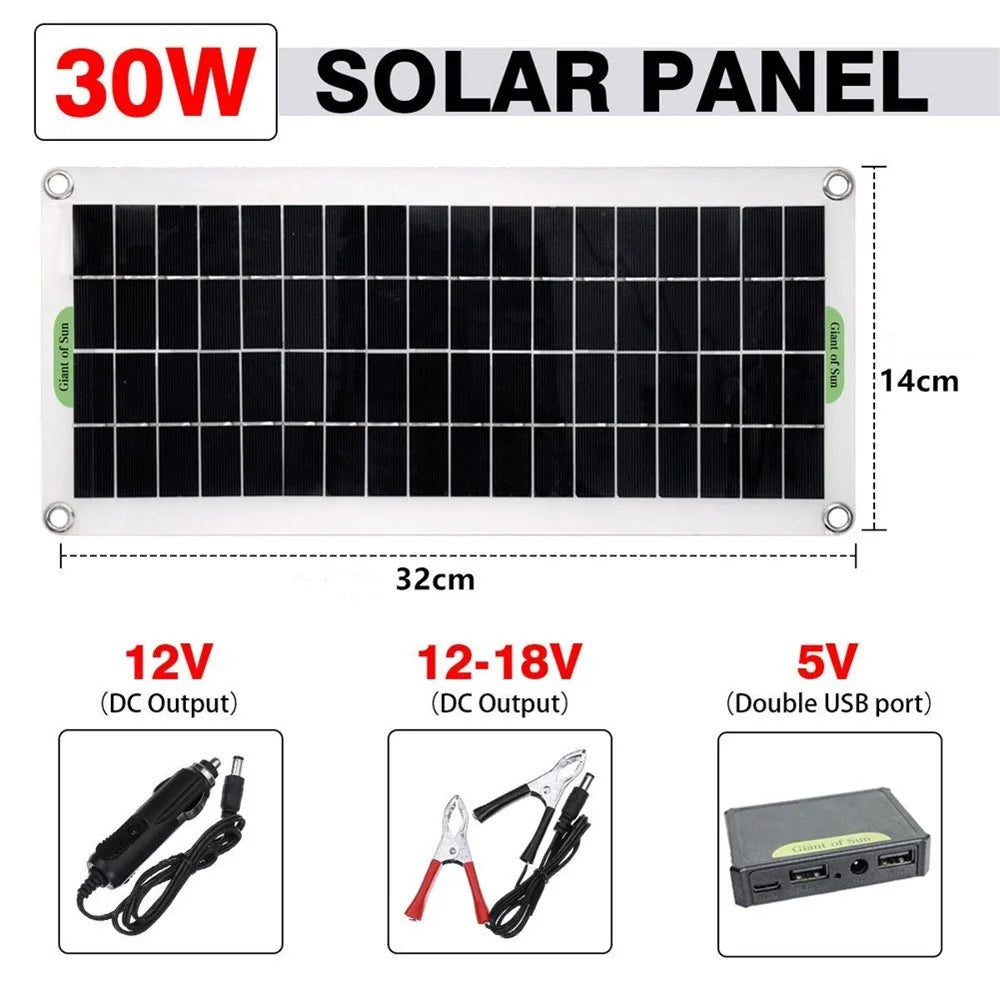 30W Portable Solar Panel Polycrystalline Solar Charge Controller for Car Marine Boat Outdoor Camping - 3