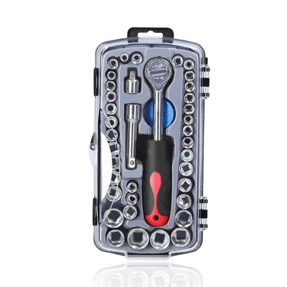 40Pcs Drive Socket Set Hexagonal Socket Ratchet Wrench Set Motorcycle Bicycle Automotive Repair Household Hardware Tools - 1