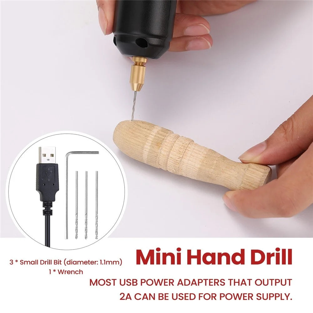 Z-U36 Mini Electric Drill USB 5V Power Handheld Drill Bits Puncher Rotary Tool DIY Grinding Tool for Jewelry Crafting PCB Resin - 7