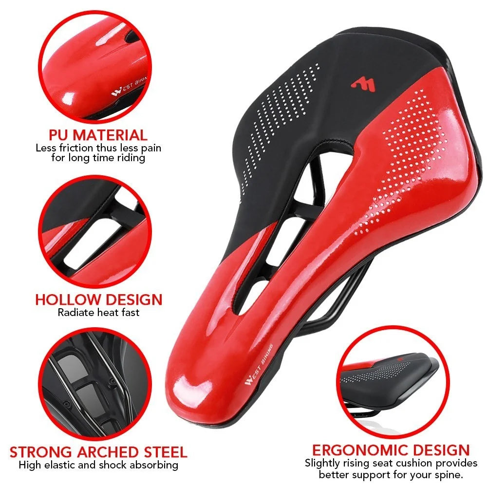 WEST BIKING Bike Saddle Bicycle Saddle Replacement  Soft PU Leather Hollow Seat Cushion for MTB Mountain Bike Road Bike - Black / Blue - 3