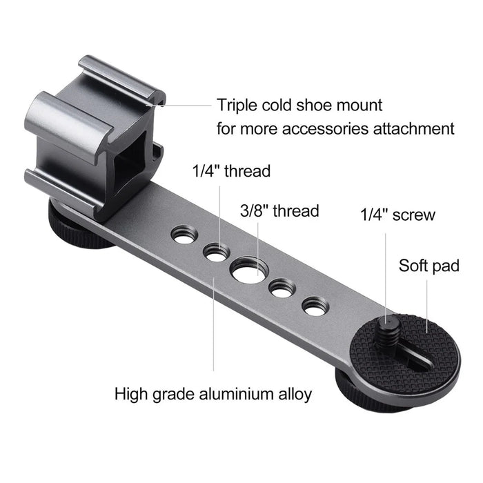 Camera Cold Shoe Extension Bar Mount Triple Universal Cold Shoe Flash Bracket with 1 / 4-inch and 3 / 8-inch Thread - 3