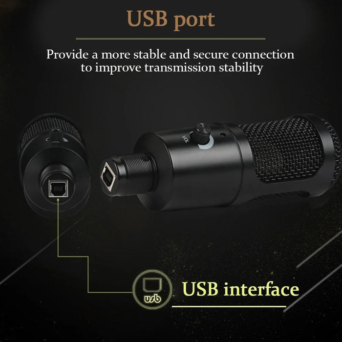 USB Microphone Condenser Desktop Metal Tripod Stand Kit Studio Mic for Streaming, Podcasting, Vocal Recording - 3