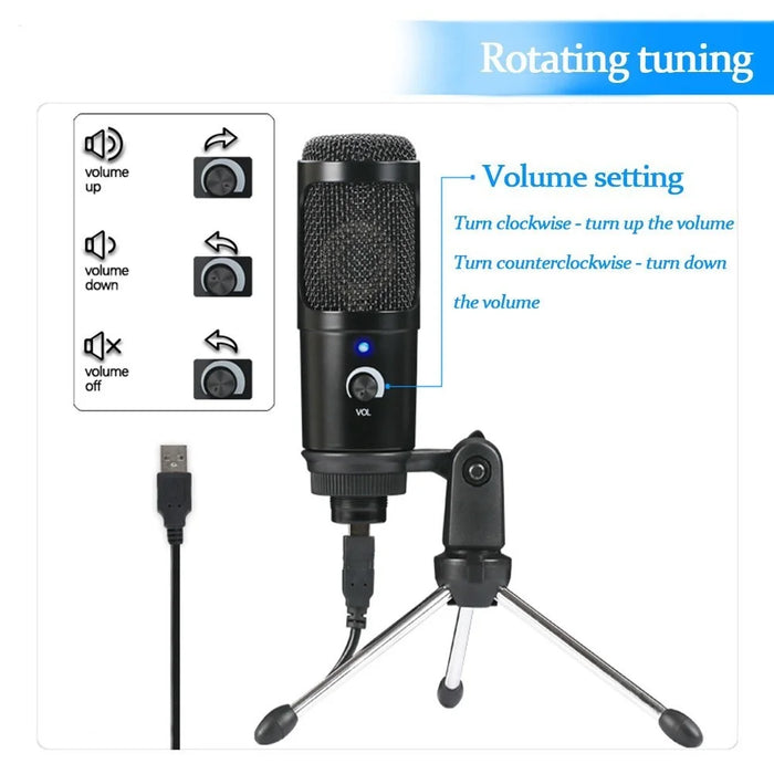USB Microphone Condenser Desktop Metal Tripod Stand Kit Studio Mic for Streaming, Podcasting, Vocal Recording - 6