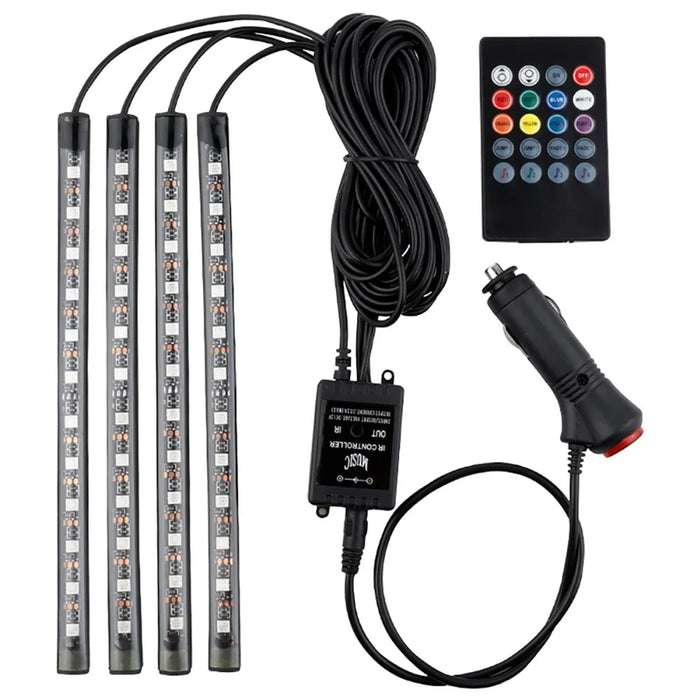 Car LED Strip Light 4Pcs 48 LED DC 12V Neon Strip Car Interior Led Decorative Lamp with Sound Active Function and Wireless Remote Control - Cigarette Port - 1