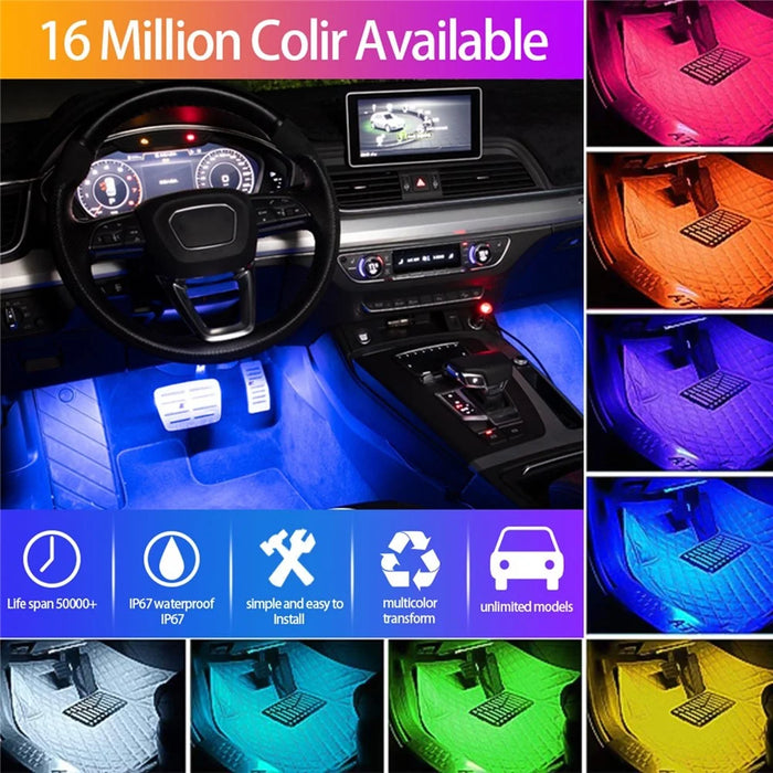 Car LED Strip Light 4Pcs 48 LED DC 12V Neon Strip Car Interior Led Decorative Lamp with Sound Active Function and Wireless Remote Control - Cigarette Port - 2