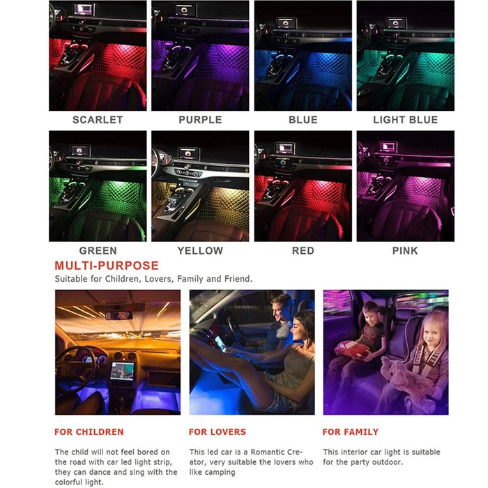 Car LED Strip Light 4Pcs 48 LED DC 12V Neon Strip Car Interior Led Decorative Lamp with Sound Active Function and Wireless Remote Control - Cigarette Port - 3