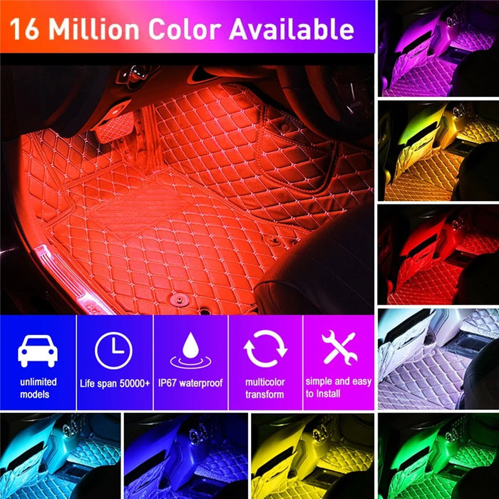 Car LED Strip Light 4Pcs 48 LED DC 12V Neon Strip Car Interior Led Decorative Lamp with Sound Active Function and Wireless Remote Control - Cigarette Port - 4