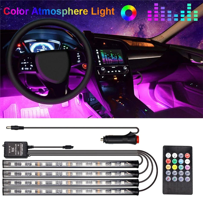 Car LED Strip Light 4Pcs 48 LED DC 12V Neon Strip Car Interior Led Decorative Lamp with Sound Active Function and Wireless Remote Control - Cigarette Port - 6