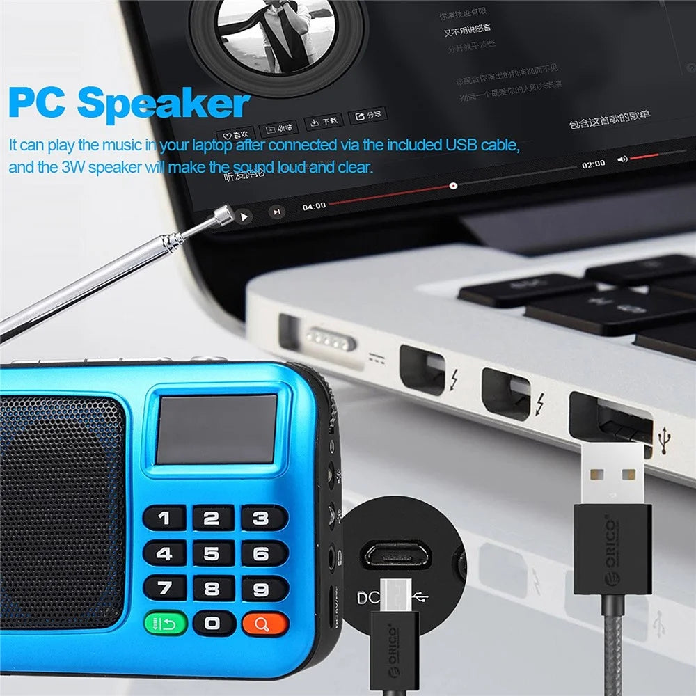 ROLTON W405 FM Digital Radio Portable USB Wired Computer Speaker HiFi Stereo Receiver Support TF Music Play Flashlight - Blue - 2