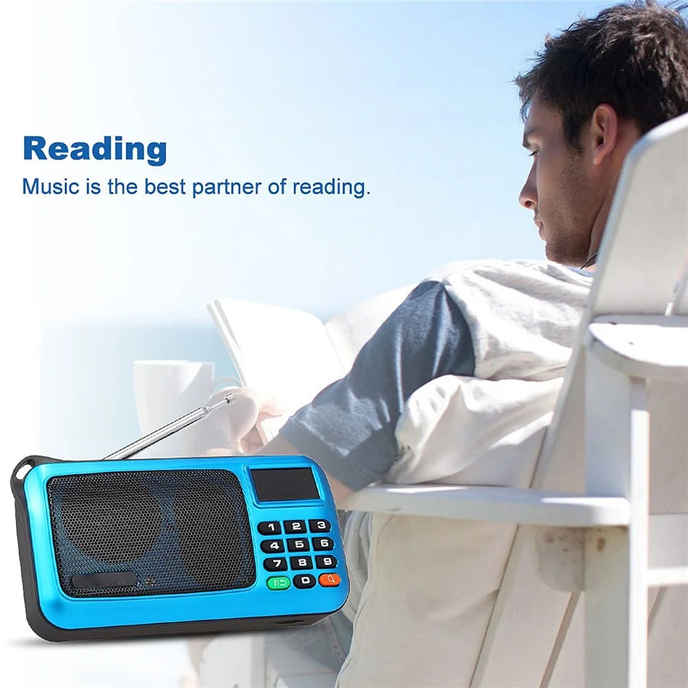 ROLTON W405 FM Digital Radio Portable USB Wired Computer Speaker HiFi Stereo Receiver Support TF Music Play Flashlight - Blue - 3