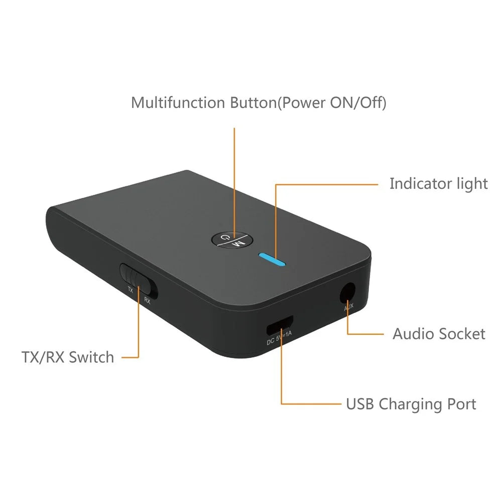 BT-6 2-in-1 Bluetooth-compatible 5.0 Transmitter Receiver Portable Wireless Adapter  3.5mm AUX Music Sender Receiver for TV PC Headphones Home Sounds System - 3