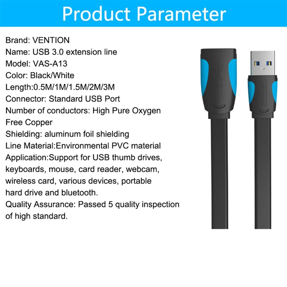 A13 High Speed Extension Cable USB 3.0 Male To Female Extension Data Sync Cord - Length: 2m - 6