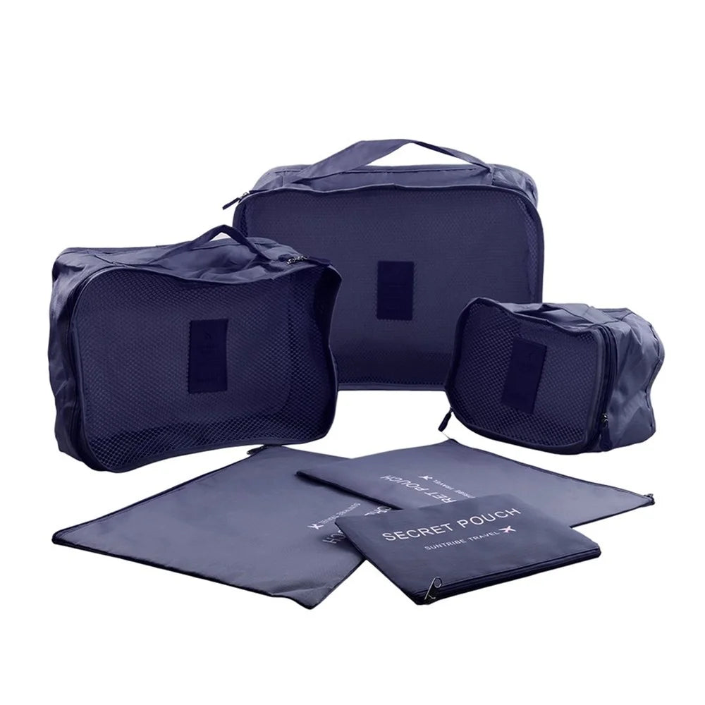 6 Pcs/Set Square Travel Luggage Storage Bags Clothes Organizer Pouch Bag - Dark Blue - 1