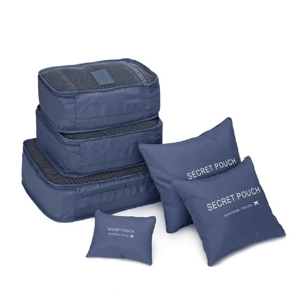6 Pcs/Set Square Travel Luggage Storage Bags Clothes Organizer Pouch Bag - Dark Blue - 5