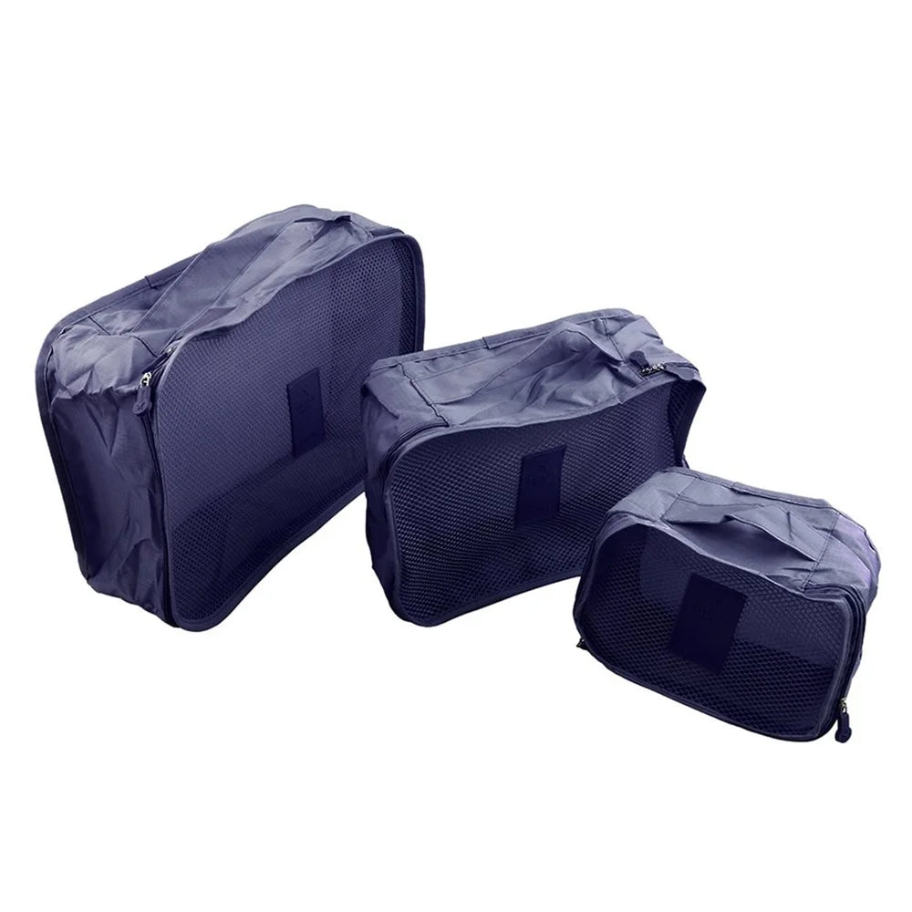 6 Pcs/Set Square Travel Luggage Storage Bags Clothes Organizer Pouch Bag - Dark Blue - 6
