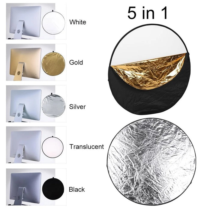 60cm 5 in 1 Round Photography Studio Light Reflector Collapsible Disc Reflector Set - 2