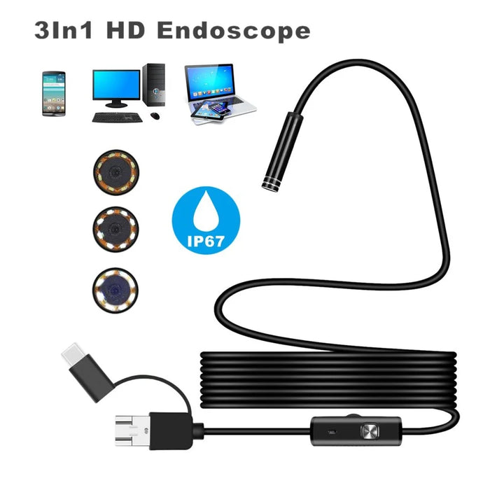 102 Android 5.5mm Micro USB + Type-C + USB 3-in-1 Waterproof Computer Endoscope - Cable Length: 3.5m - 1