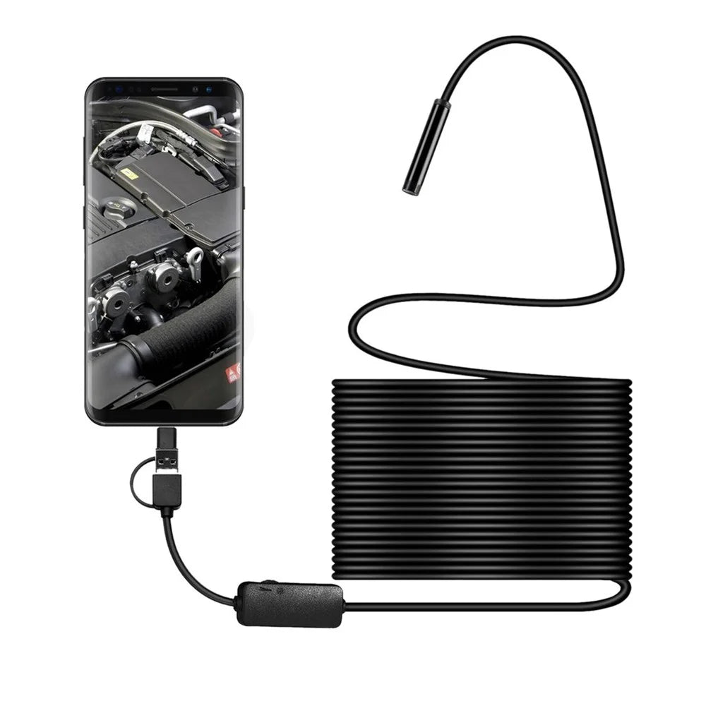 8MM Micro USB/Type-C/USB 3-in-1 HD Endoscope Waterproof Borescope Tube Camera with 8 White LED Lights - 10m Flexible Wire - 2