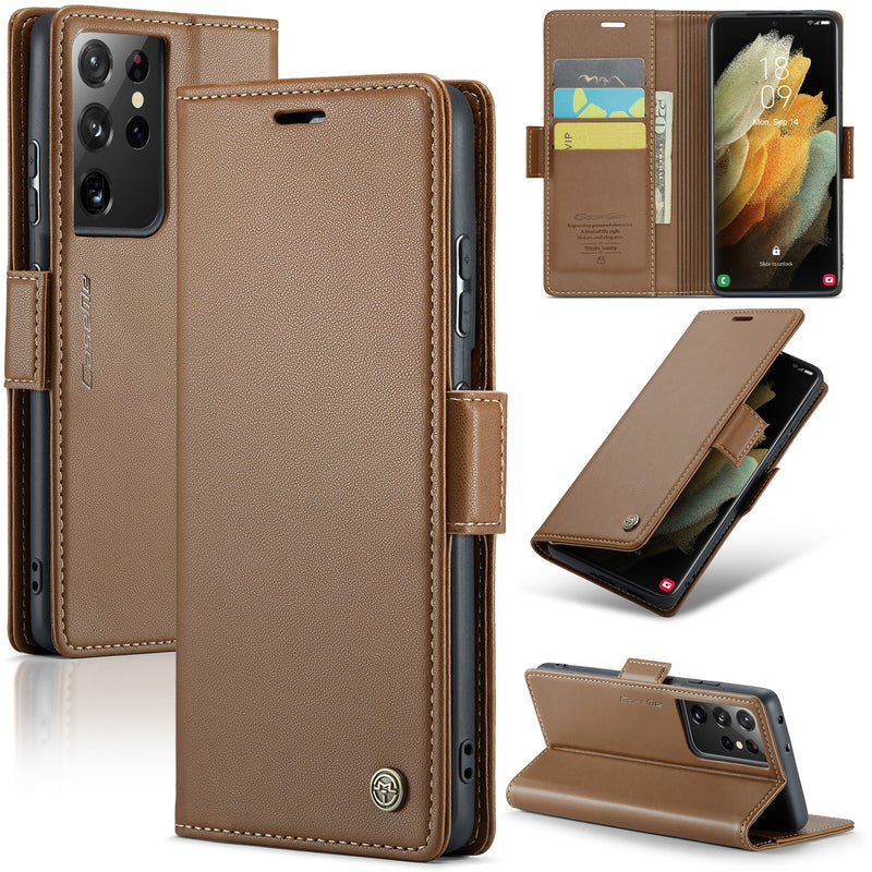 For Samsung Galaxy S21 Ultra 5G CaseMe 023 Butterfly Buckle Litchi Texture RFID Anti-theft Leather Phone Case