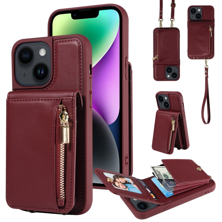 For iPhone 14 Plus Crossbody Lanyard Zipper Wallet Leather Phone Case