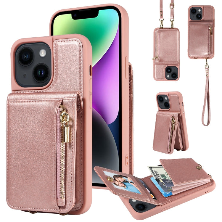 For iPhone 14 Plus Crossbody Lanyard Zipper Wallet Leather Phone Case