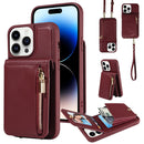 For iPhone 14 Pro Crossbody Lanyard Zipper Wallet Leather Phone Case