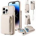 For iPhone 14 Pro Crossbody Lanyard Zipper Wallet Leather Phone Case