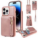 For iPhone 14 Pro Crossbody Lanyard Zipper Wallet Leather Phone Case