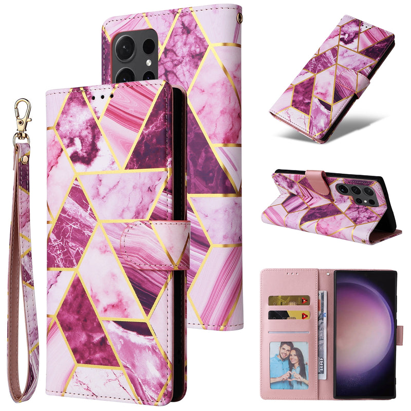 For Samsung Galaxy S24 Ultra 5G Marble Bronzing Stitching Leather Phone Case