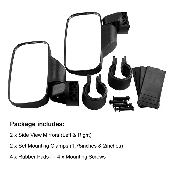 MB-MR016-BK 2 PCS Motorcycle UTV Modified Side View Mirrors for UTV with 1.75 inch and 2 inch Roll Cage(Black)