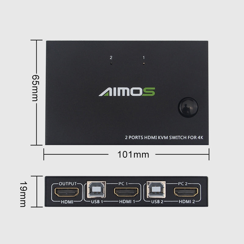 AM-KM201 4K Ultra HD Metal Case 2 In 1 Out HDMI KVM Switch