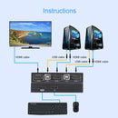 AM-KM201 4K Ultra HD Metal Case 2 In 1 Out HDMI KVM Switch
