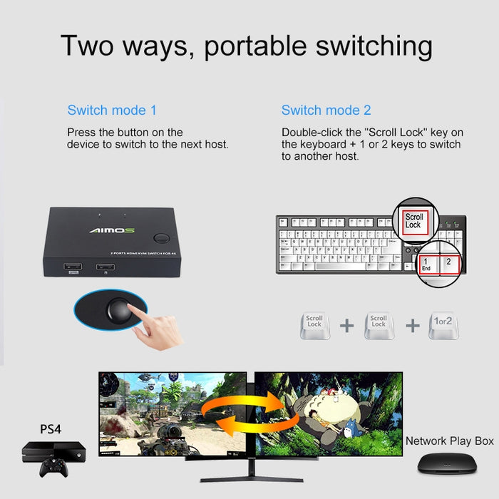 AM-KM201 4K Ultra HD Metal Case 2 In 1 Out HDMI KVM Switch
