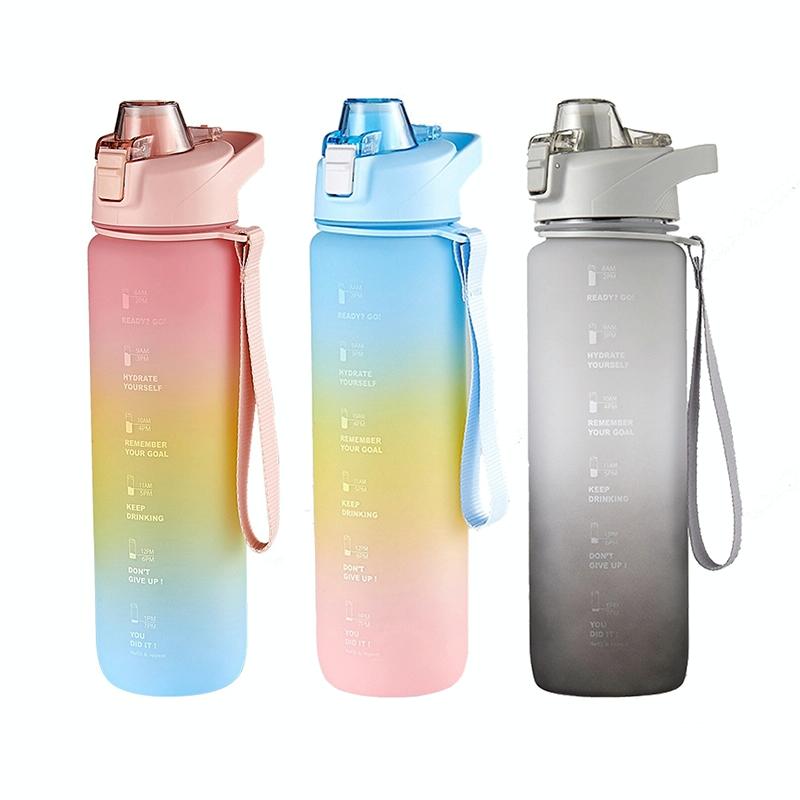 1000ml Large Capacity Gradient ColorsPlastic Sports Water Cup(Silver Gray)