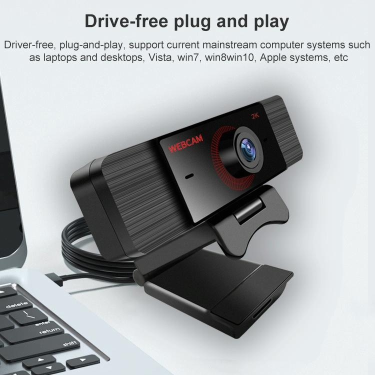 K04 2K 4MP USB 2.0 Drive-free Clip-on Computer Conference Camera with Holder, Cable Length: 1.5m
