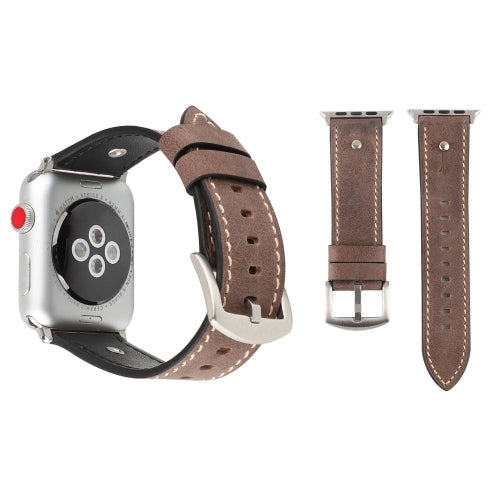 Crowe Star Embossing Texture Genuine Leather Wrist Watch Band for Apple Watch Series 3 & 2 & 1 42mm(Khaki)