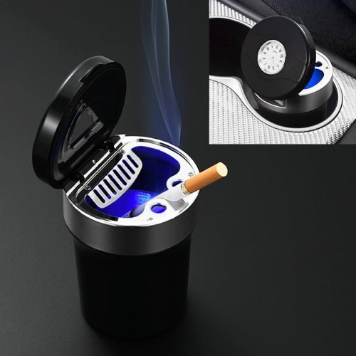 Multi-function Portable Creative LED Car Cigarette Ash Tray Ashtray with Clock (Silver)